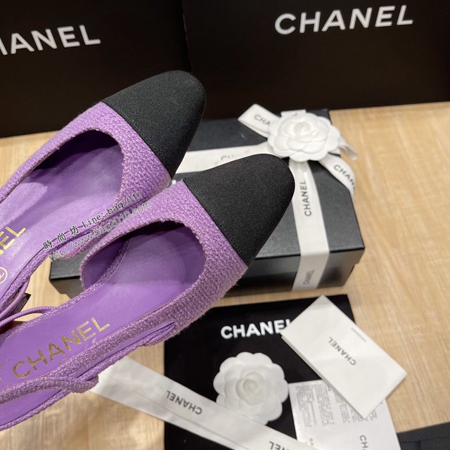 Chanel專櫃經典款女士拼色涼鞋 香奈兒時尚slingback拼色涼鞋平跟鞋中跟鞋 dx2586